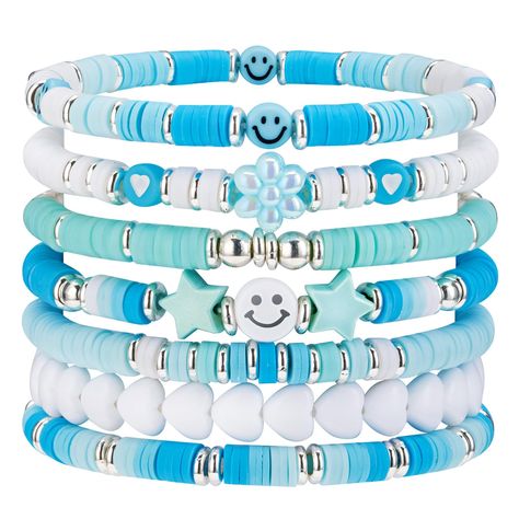 PRICES MAY VARY. ❄️【STYLISH DESIGN】Besydec blue bracelet length is 7.28 inches and it's designed with elasticity for a flexible and comfortable fit. Feature a preppy aesthetic with vibrant blue and white clay beads, perfect for adding a pop of color to any outfit. ❄️【MATCH AS YOU LIKE】When you snag this multi-layered bracelets, you'll score seven separate beaded bracelets. Mix and match them just the way you like for that perfect look. Your style, your rules! ❄️【VERSATILE】Perfect for any occasio Kawaii, Set Aesthetic, Y2k Kawaii, Girly Bracelets, Pop Jewelry, Clay Bead Necklace, Beaded Braclets, Preppy Bracelets, Preppy Jewelry