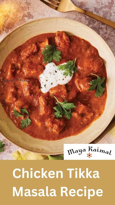 A bowl of Maya Kaimal's Chicken Tikka Masala with coriander and yogurt on a pink table. Indian Simmer Sauce, Tikka Masala Sauce, Chicken Tikka Masala Recipes, Masala Sauce, Tikka Masala Recipe, Food Hampers, Chicken Tikka Masala, Masala Recipe, Chicken Tikka