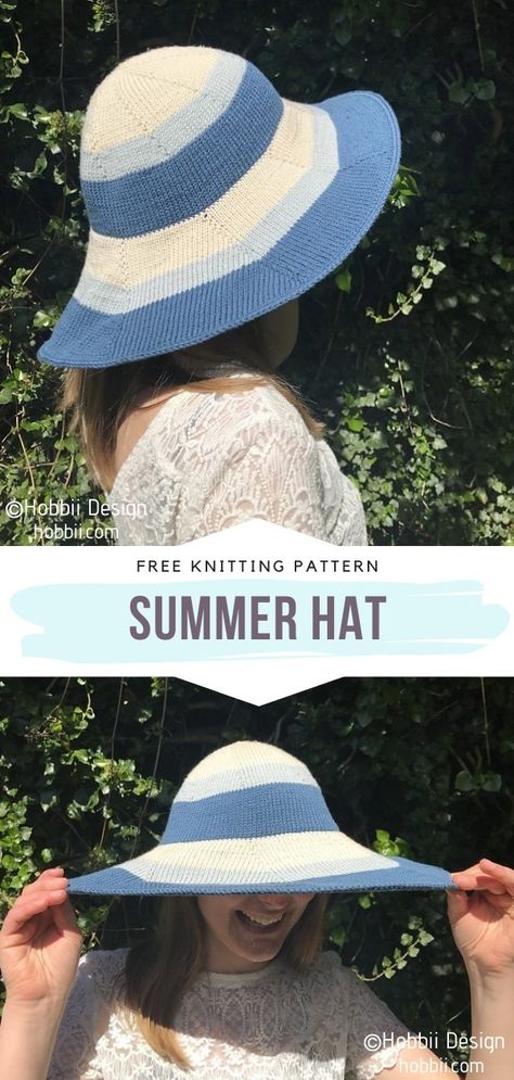 Chic Summer Hats - Ideas and Free Knitting Patterns Summer Hat Knitting Pattern, Cotton Hat Pattern, Sunhat Pattern, Crochet Cowboy Hats, Hat Free Knitting Pattern, Hats Ideas, Hand Knitting Diy, Knit Summer, Hat Patterns Free