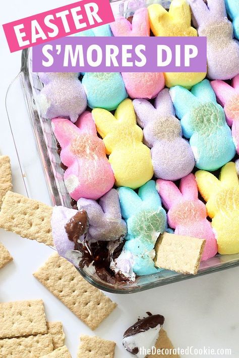 Easter Cookout Food, Peeps Theme Easter Party, Peeps Smores Dip, Easy Easter Potluck Ideas, Easter Themed Food Appetizers, Easy Easter Desserts For A Crowd, Peep Desserts, Easter Finger Food Ideas, Easter Potluck Ideas