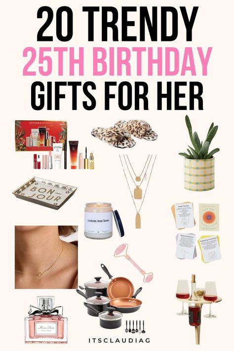 If you need some inspiration on 25th birthday gift ideas for her I highly recommend these. They show you everything from cute to useful 25th birthday gifts you can get. Gifts For 25th Birthday For Women, 25th Birthday Ideas For Her Gift, 25 Gifts For 25th Birthday For Women, 25th Birthday Gift Ideas For Best Friend, 25th Birthday Gifts For Best Friend, 24th Birthday Gift Ideas For Her, 26th Birthday Gift Ideas For Her, 24th Birthday Gifts For Her, 26 Year Old Birthday Ideas