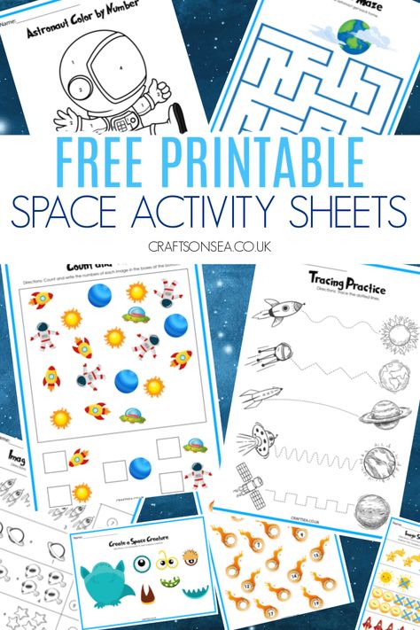 Space Activity Sheets (FREE Printables) Out Of Space Activities For Preschoolers, Space Free Printables Preschool, Space Week For Preschoolers, Space Theme Printables Free, Space Activity For Preschool, Space Mazes Free Printable, Space Worksheets For Preschool Free Printables, Outer Space Kindergarten Activities, Outer Space Printables Free