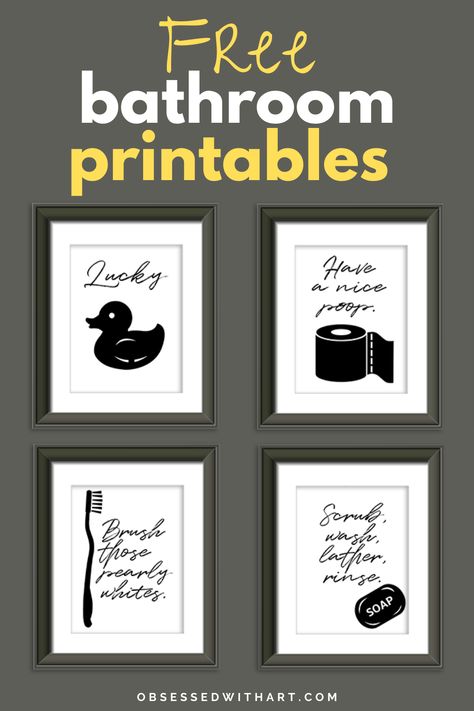 Wow! These look so great on my wall! It was so easy to print and download these pdfs. If you're looking for awesome printable wall art for your bathroom, check these out. They're free and black and white. And -- most importantly -- they look fabulous!! #freeprintables #wallart #bathroomart Black And White Pictures For Bathroom, Printable Wall Art For Bathroom, Bathroom Rules Printable Free, Funny Bathroom Art Free Printable, Free Printable Wall Art Quotes Funny, Black And White Bathroom Wall Art, Black And White Bathroom Art, Bathroom Signs Printable Free Prints, Washroom Quotes