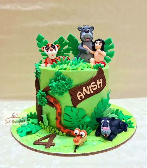 Jungle Book Cake! This is a fully edible hand crafted Jungle book themed cake done for Anish to celebrate his 4th Birthday! 

#thejunglebook #junglebooktheme #junglebookcake #animalcake #safaricake #junglecake # Book Themed Cake, Jungle Book Cake, Jungle Book Birthday, Jungle Birthday Cakes, George Of The Jungle, Jungle Cake, Safari Cakes, Simple Birthday Decorations, Book Cake