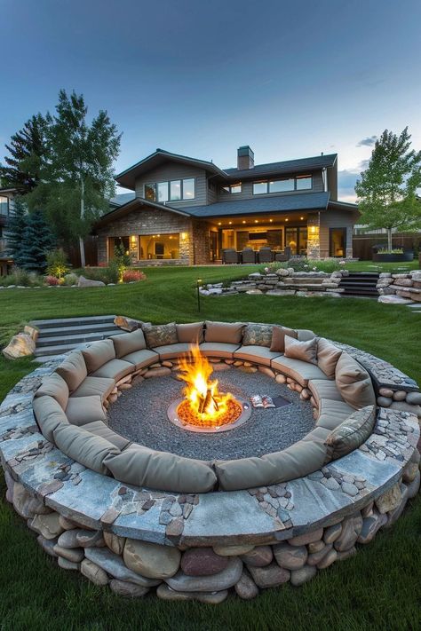 DIY Fire Pit Ideas for Cozy Backyard Evenings Outdoor Pit Ideas, Fire Pit And Patio Ideas, Fire Pit Ideas Backyard Diy, Outside Fire Pit Ideas, Inground Fire Pit, Outdoor Conversation Pit, Firepits Backyard Diy, Deck With Fire Pit, Firepit Design