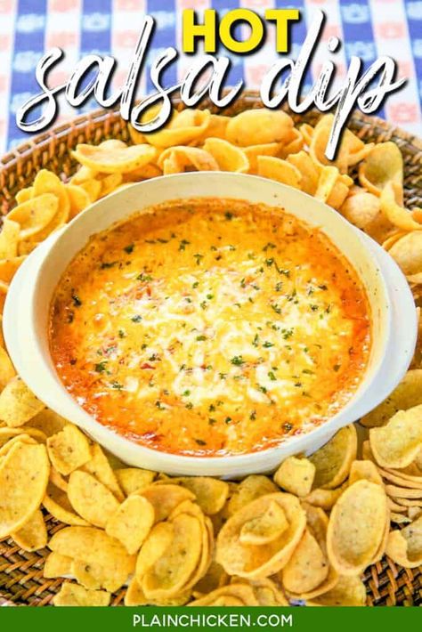 Hot Salsa Dip (Only 4 Ingredients) - Plain Chicken Dip With Salsa And Cream Cheese, Hot Nacho Dip With Cream Cheese, Hot Mexican Dip With Cream Cheese, Mexican Salsa Dip Recipes, Hot Dips With Cream Cheese, Salsa Dips For Parties, Cheddar Cheese Appetizers, Hot Taco Dip With Cream Cheese, Cream Cheese Hot Dip