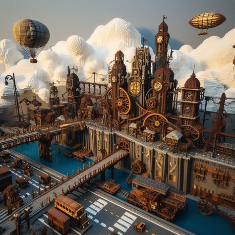 Arcane Minecraft, Minecraft Steampunk Village, Steampunk City Minecraft, Steampunk Building Concept Art, Minecraft Art Deco, Minecraft Megabase, Steam Punk Minecraft, Steampunk Farm, Steampunk Minecraft Builds