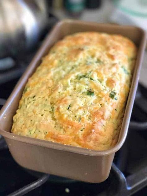 This Savory Zucchini Quick Bread requires no yeast or rise time or buttermilk! It is our favorite quick bread recipe! #quickbread #zucchinirecipes #savoryquickbread #easybread #cheddarquickbread #cheeseyzucchinibread Zucchini And Cheese Bread, Zucchini Herb Cheese Bread, Midnight At The Blackbird Cafe Recipes, Grated Zucchini Recipes, Cheddar Quick Bread, Zucchini Cheddar, Bread Quick, Zucchini Cheese, Muffin Bread