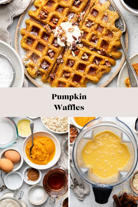 Protein Pumpkin Waffle Recipe, Oat Flour Pumpkin Waffles, Pumpkin Oat Waffles Recipe, Healthy Pumpkin Spice Waffles, Healthy Pumpkin Waffles Easy, Pumpkin Waffles Recipe Healthy, Waffles With Yogurt, Pumpkin Oatmeal Waffles, Pumpkin Cottage Cheese Waffles