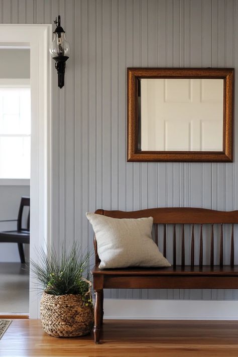 "Add texture and charm with a DIY Beadboard Accent Wall! 🛠️🎨 Perfect for creating a cozy, cottage-inspired look. 🌟✨ #DIYAccentWall #BeadboardInspo #HomeProjects" Bead Board Walls And Ceiling, Accent Beadboard Wall, Beadboard Accent Wall Living Room, Kids Room Beadboard, Living Room Beadboard Walls, Beadboard Half Wall Kitchen, Beadboard Half Wall Living Room, Bead Board Walls Living Room, Beadboard Half Wall Bedroom