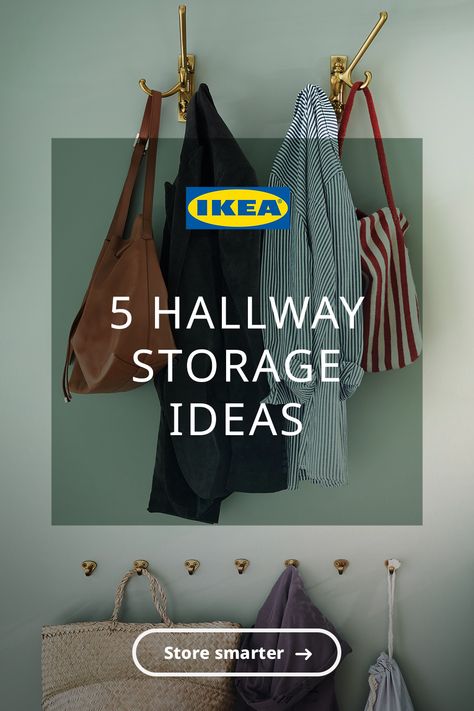 Make sure there’s enough hallway storage for the whole family with ideas for narrow entrance halls that have a stylish look. Hallway Bag Hooks, Hallway Bag Storage Ideas, Family Entrance Hall Ideas, Hallway Hook Ideas, Hallway Coat Hook Ideas, Narrow Hall Storage, Small Entrance Storage Ideas, Narrow Hallway Coat And Shoe Storage, Narrow Hallway Coat Storage