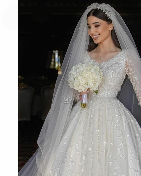 Simple Fancy Wedding Dress, Wedding Gown With Veil Brides, Simple Royal Wedding Dress, White Dress Bride Simple, White Veil Wedding, Wedding Gown And Veil, White Wedding Gown With Veil, White Wedding Dresses Modest, Modest Wedding Dresses With Veil