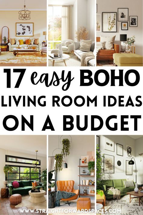 Here you will find 17 easy Boho living room ideas to transform your room on a budget, there are pictures of a variety of different living rooms, all with unique decorations and colour schemes. Some common themes are wall art, plants, pops of color, throws, cushions and rugs. Boho House Ideas Living Room, Living Room Inspo Modern Boho, Boho Kitchen Living Room Combo, Boho Country Living Room Decor, Simple Boho Living Room Small Spaces, Small Living Room Boho Ideas, Boho Hygge Living Room, Small Living Room Boho Decor, Living Room Decor Boho Farmhouse