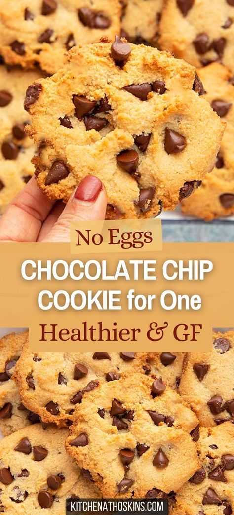 Learn how to make the healthy chocolate chip cookies for one that are gluten free, low carb with vegan option, made using almond flour and is a personal size without eggs. This single serve cookie recipe is crisp, chewy, packed with chocolate chips and is one of the best almond flour dessert recipe. Get the eggless chocolate chip cookie for one recipe at kitchenathoskins.com. Chocolate Chip Cookies For One, Single Serve Cookie Recipe, Cookie For One Recipe, Almond Flour Recipes Desserts, Chocolate Chip Cookie For One, Egg Free Cookies Recipes, Cookie For One, Almond Flour Desserts, Single Serve Cookie