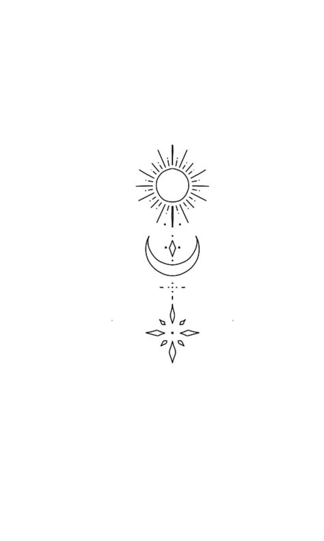 Tattoo Ideas Sun Moon And Stars, Simplistic Sun And Moon Tattoo, Long Sun Tattoo, Sun And Moon Line Art Tattoo, Moon And Sun Symbol, Sun N Moon Tattoo Design, Sun Moon Planet Tattoo, Sun And Crescent Moon Tattoo, Sun Moon Tattoo Minimalist