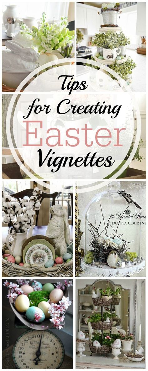 Tips for Creating an Easter Vignette | awonderfulthought.com Easter Vignettes, Spring Decoration, Diy Ostern, Easter Tablescapes, Easter Parade, Easter Decorations Dollar Store, Easter Inspiration, Easter Decorations Vintage, Easter Decorations Christian