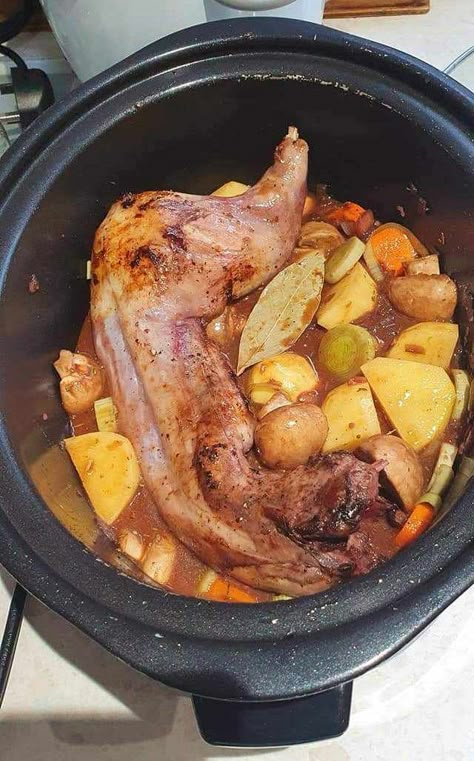 Slow Cooker Rabbit Stew - Slow Cooker Tip Slow Cooker Rabbit Stew, Crockpot Rabbit Stew, Rabbit Meals Dinners, Rabbit In Crockpot Easy Recipes, Crock Pot Rabbit Recipes, Rabbit Recipes Crockpot, Slow Cooker Rabbit Recipes, Rabbit Stew Recipe Crockpot, Rabbit Recipe Crockpot