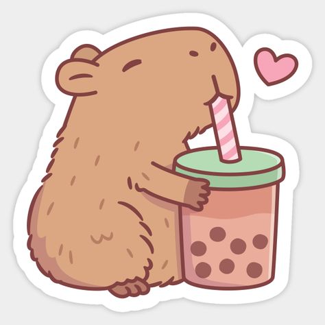 A cute capybara loves drinking bubble milk tea with lots of boba! For anyone who loves bubble tea and capybaras! -- Choose from our vast selection of stickers to match with your favorite design to make the perfect customized sticker/decal. Perfect to put on water bottles, laptops, hard hats, and car windows. Everything from favorite TV show stickers to funny stickers. For men, women, boys, and girls. Evoluzioni Eevee, Doodles Bonitos, Stickers Cool, Food Doodles, Cute Capybara, Výtvarné Reference, Bubble Milk Tea, Tapeta Pro Iphone, Boba Tea