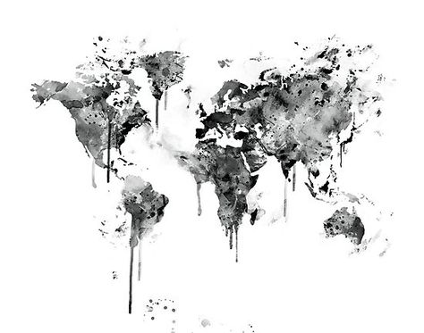 World Map  #worldmap #blackandwhite #art #photographic #print #gift #ideas #watercolor #earth #globe #map #cool #ink #splatter #wanderlust #adventure #journey #travel World Map Tattoos, Wanderlust Art, Tattoo Nature, Map Tattoos, Nature Tattoo, World Map Poster, World Map Art, Diy Simple, Earth Art