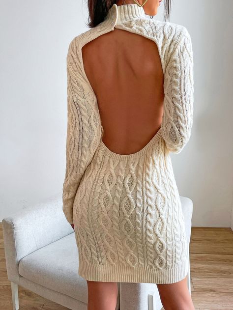 Backless Sweater Dress, High Neck Sweater Dress, Backless Sweater, Sweater Dress Long, Knitted Turtleneck, Backless Dresses, Wrap Belt, Knit Wrap, Knitwear Dress