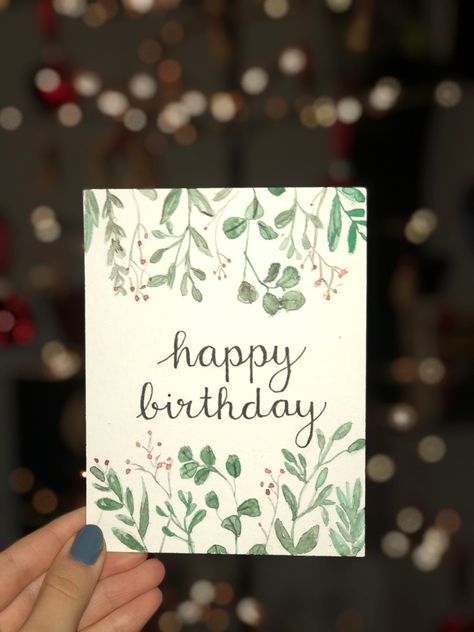 Sage Green Birthday Card Ideas, Happy Birthday Cards For Women, Pretty Birthday Cards For Women, Green Birthday Card Ideas, Plant Birthday Card, Watercolor Happy Birthday, Calligraphy Birthday Card, Creative Birthday Cards, Watercolor Birthday Cards