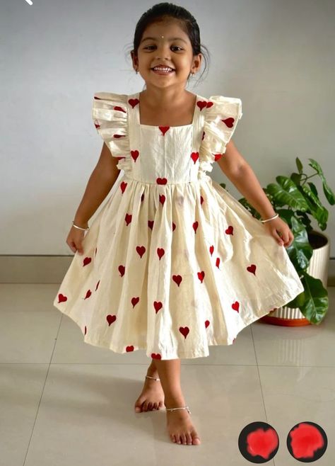 Red And White Heart Dress, Georgette Frocks For Kids, Frock Designs For Girl Kids, Girls Frocks Design Cotton, Frock Models For Kids, Kids Frock Design, Baby Cotton Frocks Designs, Kids Cotton Frocks Design, Georgette Frocks