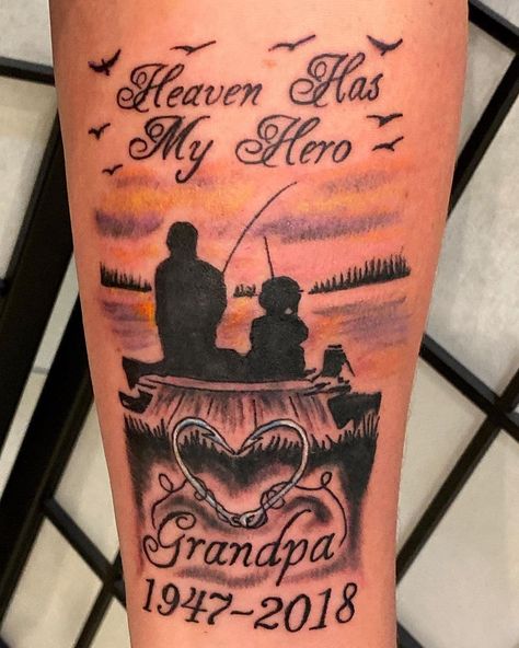 101 Amazing Fishing Tattoo Designs You Need To See! | Outsons | Men's Fashion Tips And Style Guide For 2020 Grandpa Gone Fishing Tattoo, Tattoo Ideas For Grandfather, Fishing Memory Tattoos, Good Memorial Tattoos, Grandpa Tattoo In Memory Of Fishing, Tattoo Idea For Grandpa, Men Memorial Tattoos, Papaw Memorial Tattoos, Tattoos For Grandfathers In Memory Of