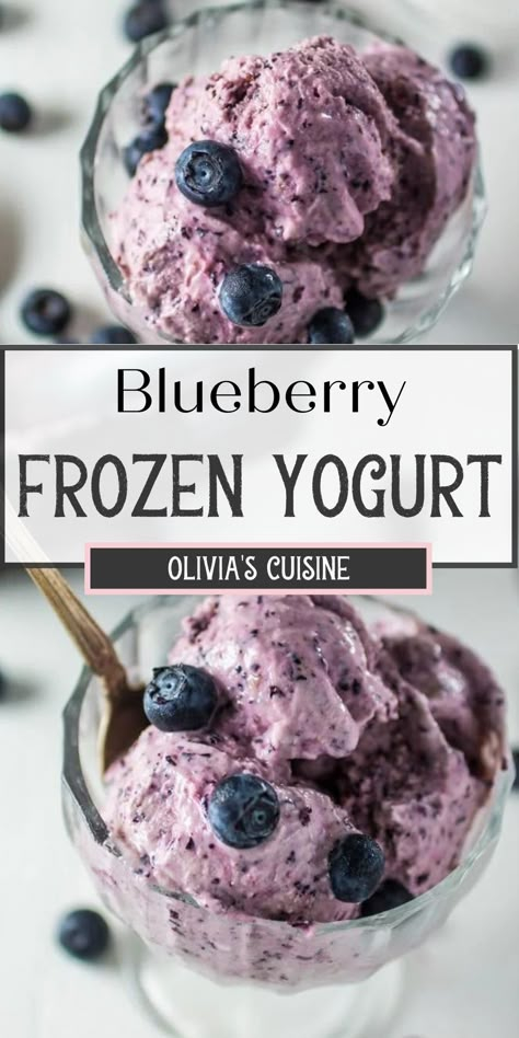 This easy healthy dessert is low in fat and without any processed sugar! Blueberry frozen yogurt, made with greek yogurt and only 3 other ingredients, this frozen yogurt can be made with or without and ice cream maker. You will love this recipe all year round! Healthy Blueberry Ice Cream, Blueberry Yogurt Ice Cream, Ice Cream Made With Greek Yogurt, Frozen Greek Yogurt Recipe Healthy, Healthy Homemade Frozen Yogurt, How To Make Frozen Yogurt Without Ice Cream Maker, Frozen Yougart Ice Cream, Ice Cream Made With Yogurt, Greek Yogurt Dessert Easy