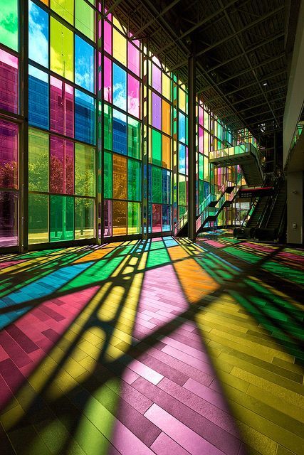 Canada Montreal, Colour Architecture, Oscar Niemeyer, Photography Architecture, Rainbow Aesthetic, Prisms, Convention Centre, World Of Color, Stained Glass Windows