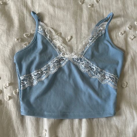 Blue Shein Lace Top, Size Extra Small, Never Worn Cute Lacy Tops, Blue Aesthetic Clothes, Light Blue Clothes, Costal Life, Blue Clothes Aesthetic, Gojo Aesthetic, Blue And White Outfit, Dr Wardrobe, Blue Clothes