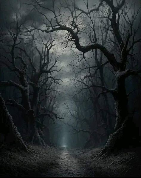 Creepy Woods Art, Black Scenery Aesthetic, Burned Down Forest, Spooky Forest Background, Spooky Forest Art, Creepy Forest Drawing, Dark Creepy Forest, Dark Fantasy Landscape, Dark Forest Painting