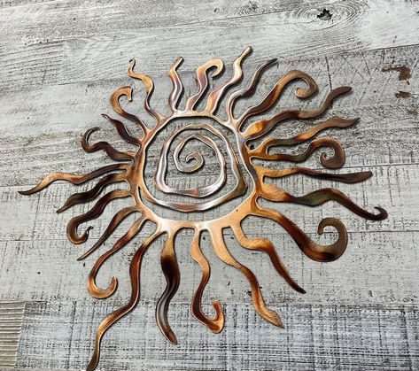 Southwestern Spiral Sun Metal Wall Art Copper and Bronzed Plated - Etsy Canada Spiral Sun, Sunny Flowers, Lodge Ideas, Payson Az, Home Decor Sculptures, Purple Bird, Cave Creek, Orange Wall Art, Sun Art