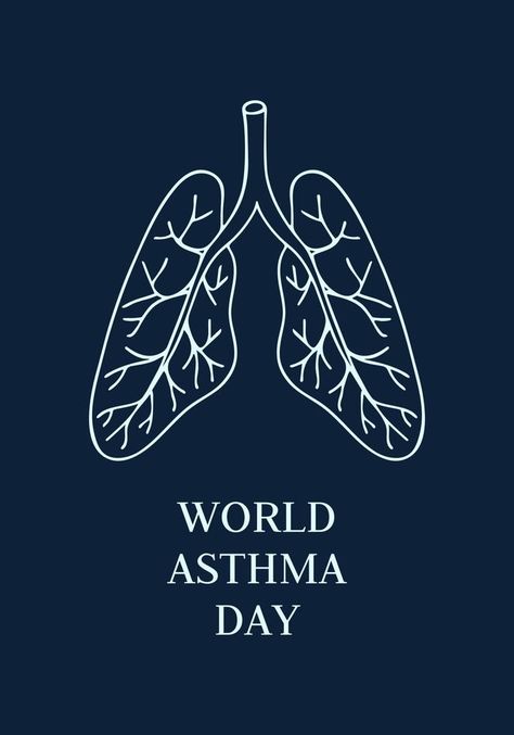 World Asthma Day cover template. Vector illustration of lungs on dark background. Bronchial asthma awareness sign. World Asthma Day, Asthma Awareness, Bronchial Asthma, Natural Decongestant, Awareness Poster, Nasal Passages, Healthy Advice, Perennial Herbs, Cover Template