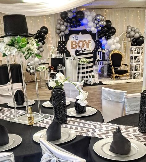 Little Man Baby Shower Theme, Little Gentleman Baby Shower Ideas, Fancy Baby Shower Ideas, Black And White Baby Shower Ideas, Black Baby Shower Ideas, Man Baby Shower Ideas, Little Man Baby Shower Ideas, Lil Man Baby Shower, Fancy Baby Shower