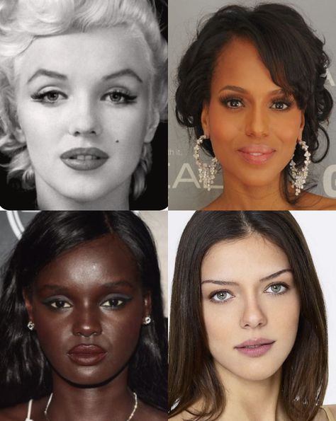 marilyn monroe, kerry washington, duckie thot, adrianne curry Romantic Face Shape, Dramatic Ingenue Essence, Ingenue Face, Romantic Ingenue Style, Elongate Eyes, Ingenue Romantic, Eye Makeup Hacks, Ingenue Style, Dramatic Essence