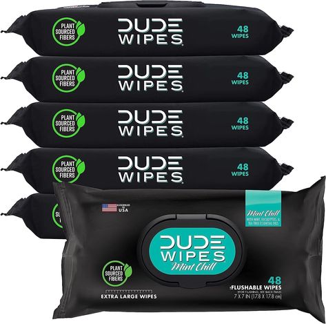 DUDE Wipes - Flushable Wipes - 6 Pack, 288 Wipes - Mint Chill Extra-Large Adult Wet Wipes - Eucalyptus & Tea Tree Oil - Septic and Sewer Safe Dude Wipes, Eucalyptus Tea, Flushable Wipes, Wipes Dispenser, Cleansing Wipes, Wet Wipes, Baby Skin Care, Tea Tree Essential Oil, Wet Wipe