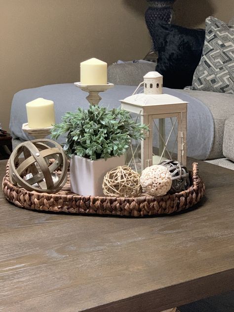 Foyer Small Table Decor, Hobby Lobby Gift Basket Ideas, Centerpiece For My Dining Room Table, Kitchen Table Decorations Centerpieces, Hobby Lobby Coffee Table Decor, Tray Decor For Bedroom, Centerpiece For Coffee Table Ideas, Farmhouse Decor Coffee Table, How To Decorate A Round Side Table