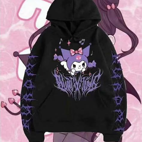 Y2K Aesthetic Store | Y2K, kawaii and pink grunge fashion and accessories Evil Kuromi, Kuromi Hoodie, Streetwear Plus Size, Hoodie Cartoon, Hoodie Jumper, Dessin Adorable, Girl Coat, Vintage Cartoon, Kawaii Clothes