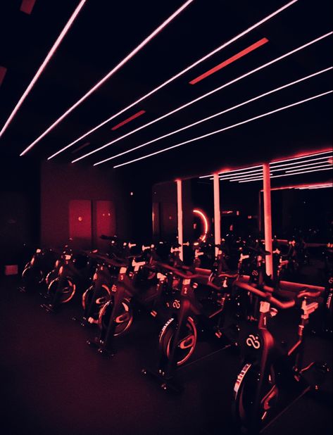 Cycle Bar Aesthetic, Spin Bike Aesthetic, Spin Studio Aesthetic, Cycling Class Aesthetic, Cyclebar Aesthetic, Lifetime Gym, Indoor Cycling Aesthetic, Spin Class Aesthetic, Gym Lights