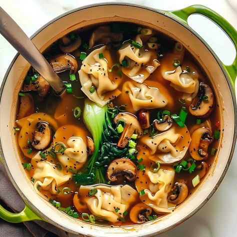 Dive into this delicious Shiitake and Potsticker Soup for a quick, nutritious meal that's bursting with flavor! Shiitake and Potsticker Soup Potsticker Soup, Paleo Grilled Chicken, Soup Recipes Easy, Creamy Tomato Basil Soup, Brunch Desserts, Mild Italian Sausage, Stewed Potatoes, Beef And Potatoes, Dutch Oven Recipes