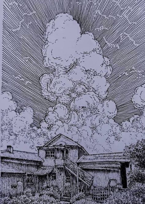 Cloudy Sky Drawing, Clouds Sketch, Cloud Sketch, Sky Sketch, Black Pen Drawing, Ink Drawing Techniques, Architecture Drawing Sketchbooks, Ballpoint Pen Drawing, Psychadelic Art