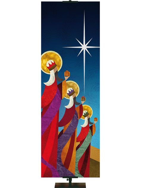 We Three Kings (Left) Christmas Banner The Wise Men, Church Banner, The Three Wise Men, Grace Symbol, We Three Kings, Gold And Orange, Christmas Church, Old Rugged Cross, Custom Banner