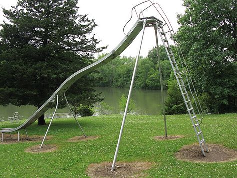 The big metal slide!!  These would get so damn hot, you could fry an egg on them. Vintage Playground, Playground Slide, Childhood Memories 70s, School Playground, Metal Slide, 100 Years Ago, Vintage Memory, Playground Equipment, Childhood Toys