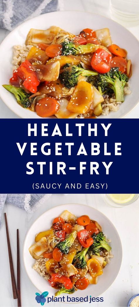 This healthy vegetable stir-fry is a perfect speedy recipe for when you need to clean up the veggies in your fridge! Use any veggies you already have on hand and pair them with the simple savory and sweet Chinese stir-fry sauce for a delicious simple meal. Perfect quick recipe for weeknight dinners and naturally vegan, vegetarian and plant-based. Healthy Spring Recipes, Vegetable Stir Fry Recipe, Vegan Stir Fry, Veg Snacks, Spring Recipe, Healthy Vegetable, Stir Fry Recipe, Fry Sauce, Veggie Stir Fry