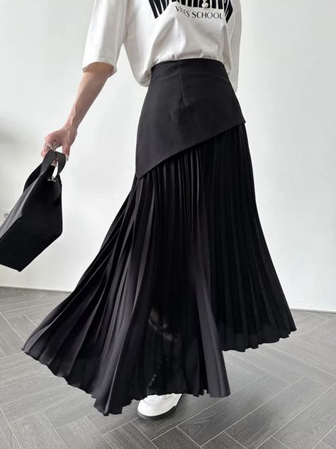 Pleated Patchwork Maxi Skirt – COMMENSE Womens Long Skirt, Maxi Skirt Outfits, Full Length Skirts, Autumn 2023, Pleated Maxi Skirt, Langer Rock, Bleach Wash, Pleated Maxi, Cover Up Dress