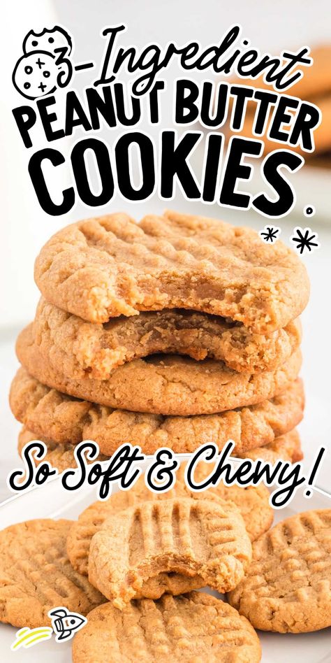 3 Ingredient Peanut Butter Cookies Kraft Peanut Butter Cookies, Quick Peanut Butter Cookies, Peanut Butter Cookie Recipe Soft, Chewy Peanut Butter Cookie Recipe, Three Ingredient Peanut Butter Cookies, 3 Ingredient Peanut Butter Cookies, Homemade Peanut Butter Cookies, Butter Desserts, Soft Peanut Butter Cookies