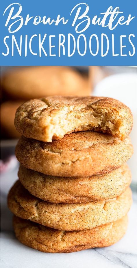 Brown Butter Snickerdoodle cookies are a truly delicious cookie.  Banish boring basic snickerdoodles and amp up the flavor with brown butter and brown sugar to make these a decadent and chewy snickerdoodle! Easy snickerdoodles | Chewy snickerdoodle cookie recipe | Christmas cookies | Cookie exchange | Soft Snickerdoodle | The best snickerdoodle Soft And Chewy Snickerdoodle Cookies, Chewy Snickerdoodle Cookies, Buttermilk Cookies, Cookies Snickerdoodle, Easy Snickerdoodles, Snickerdoodle Cookie Recipe, Best Snickerdoodle Cookies, Snickerdoodle Cookies Easy, 1 Cookies