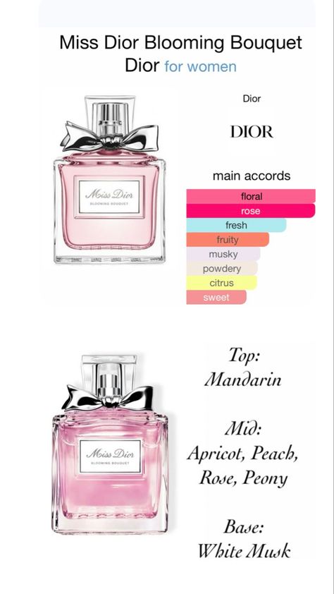 Spring/Summer Fragrance. Floral fragrance for women. Top note is Sicilian Mandarin; middle notes are Pink Peony, Damask Rose, Apricot and Peach; base note is White Musk. Floral Fresh Perfumes, Peony Perfume Fragrance, Fruity Floral Perfume For Women, How To Smell Like Peony, Smell Like Spring, Peony Perfume, Aesthetic Lipgloss, Peach Perfume, Scent Guide