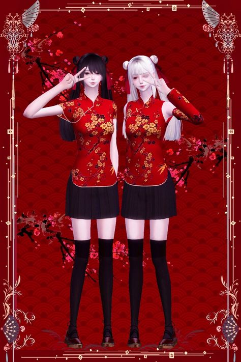 ❀ Yue Hai Qipaos ❀ Sims 4 Game Packs, Chinese New Year Outfit, Hanfu Men, Chinese Shirt, Tumblr Sims 4, Happy Lunar New Year, Sims 4 Dresses, New Years Outfit, Sims 4 Collections