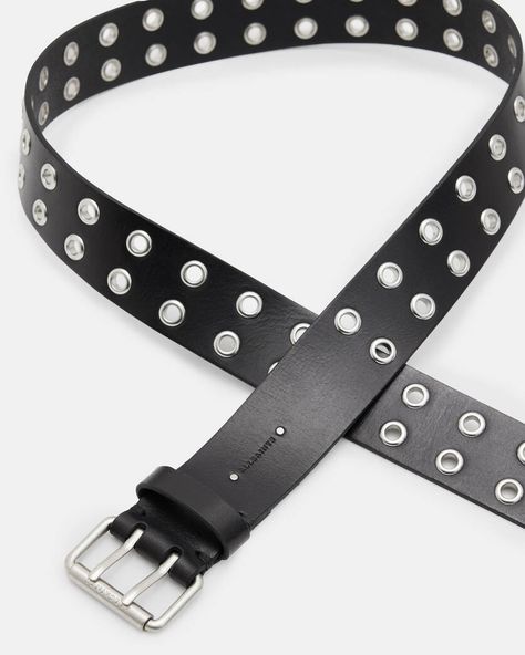 Ivanna Metal Tip Leather Eyelet Belt BLACK/ANTQ NICKEL | ALLSAINTS Eyelet Belt, Buffalo Leather, Belt Black, Adjustable Belt, 2024 Collection, Clothes Collection, Metal Hardware, Jeans For Sale, All Saints